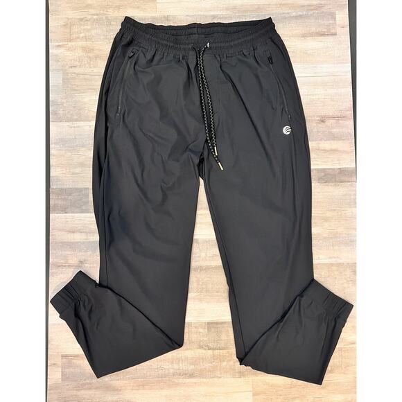 Solaris Men’s LG Active Wear Joggers Nylon Spandex Black Zip Pockets Drawstring - Picture 1 of 8